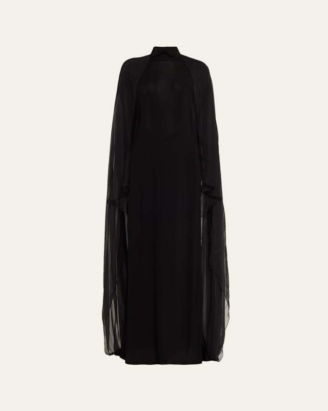 Tilly Cape-Sleeve Jersey Backless Gown